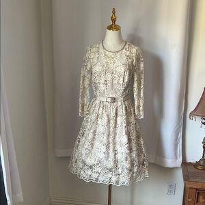 Eliza J Cream Floral Lace Wedding Dress